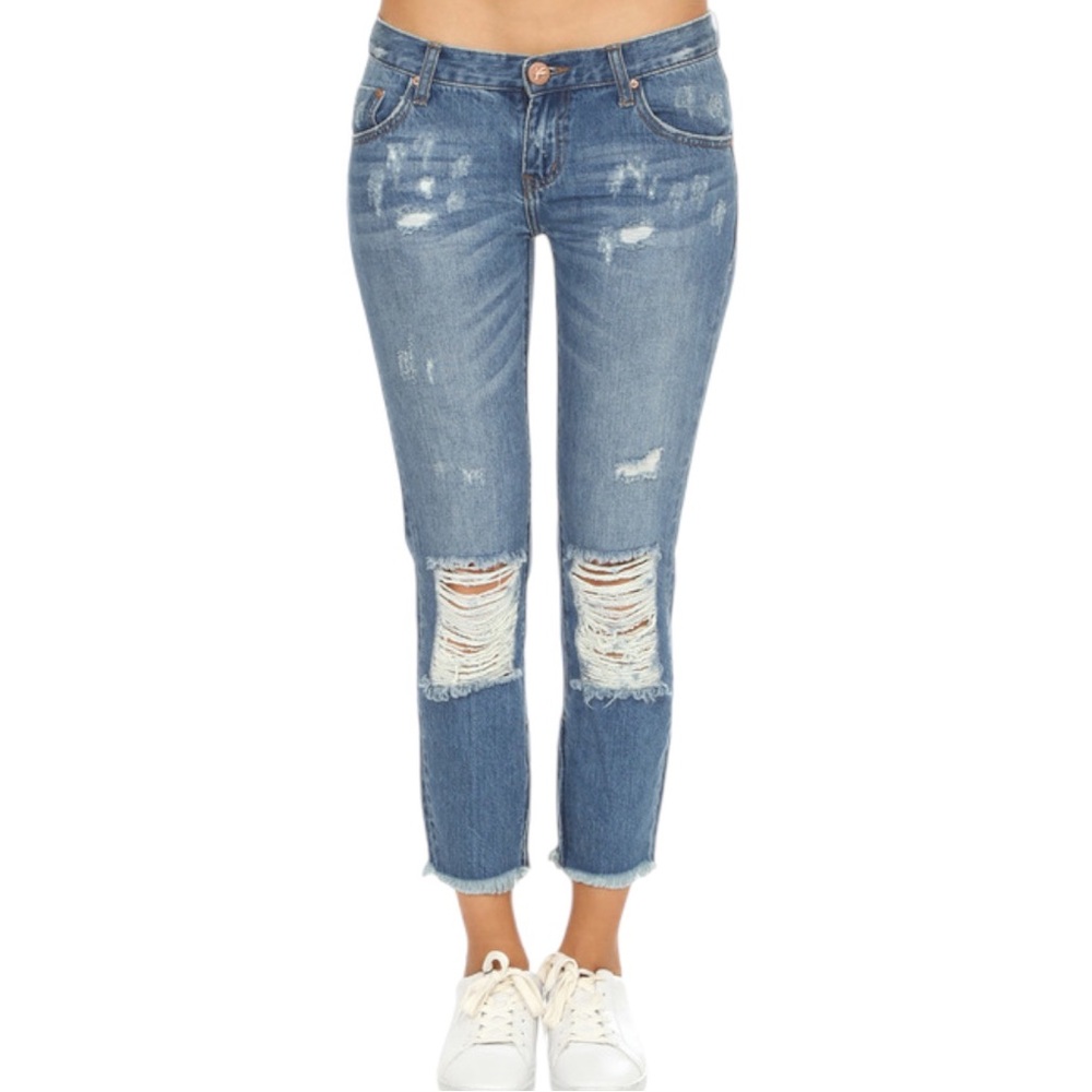 ONE TEASPOON Streetwear Free Birds Low Rise Distressed Ankle Zip Skinny Jeans 27